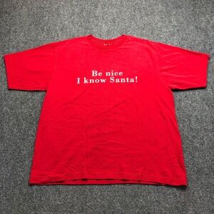 Mens Red Be Nice I Know Santa Graphic T-Shirt Large Christmas Holiday Tee